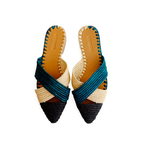 Venus Raffia Mule Peacock