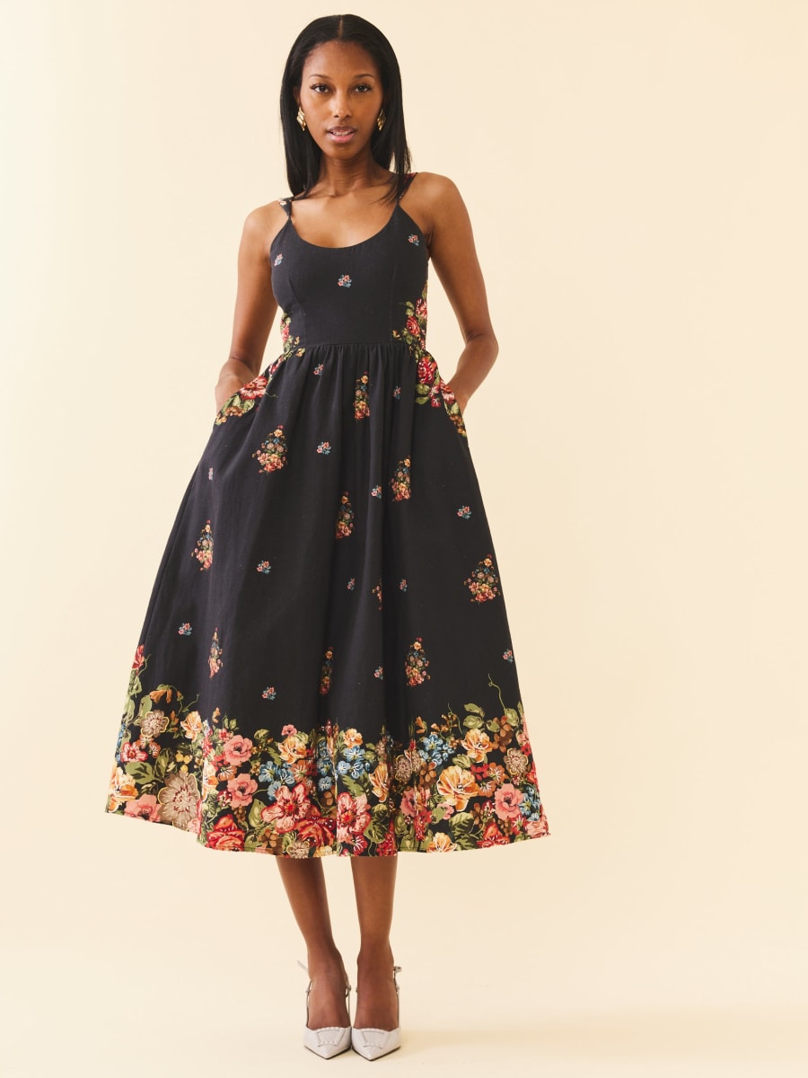 Katherine Dress - Black Victorian Floral