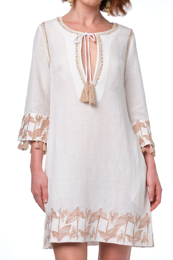 Nina Tunic - White / Beige Embroidery
