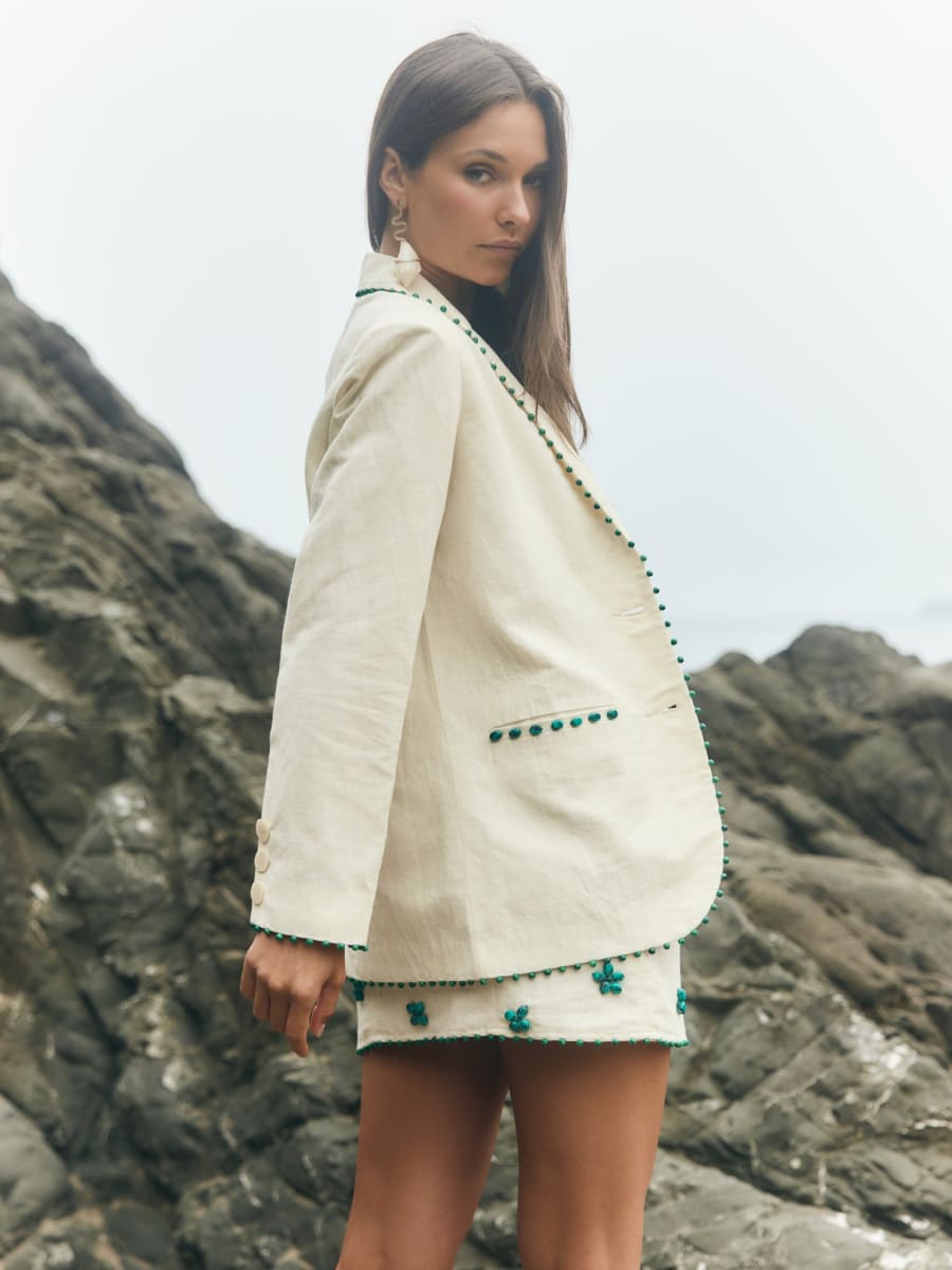 Amber Blazer - Ivory & Turquoise
