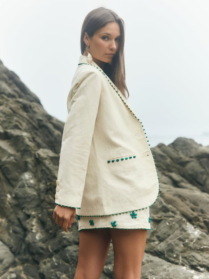 Amber Blazer - Ivory & Turquoise