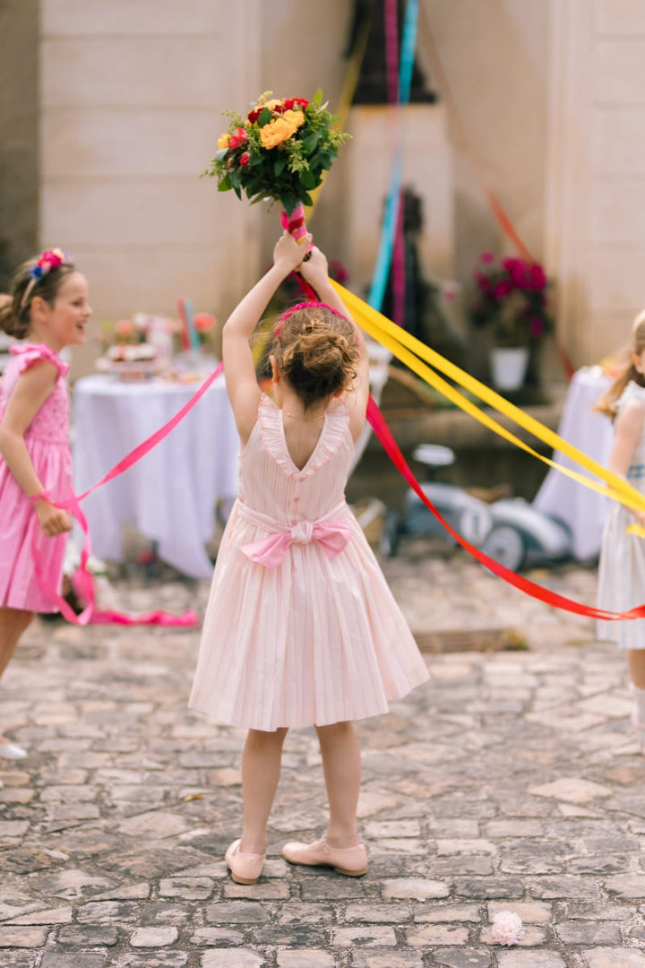 Capucine Pink Yellow Stripe Sleeveless Smocked Dress - Striped