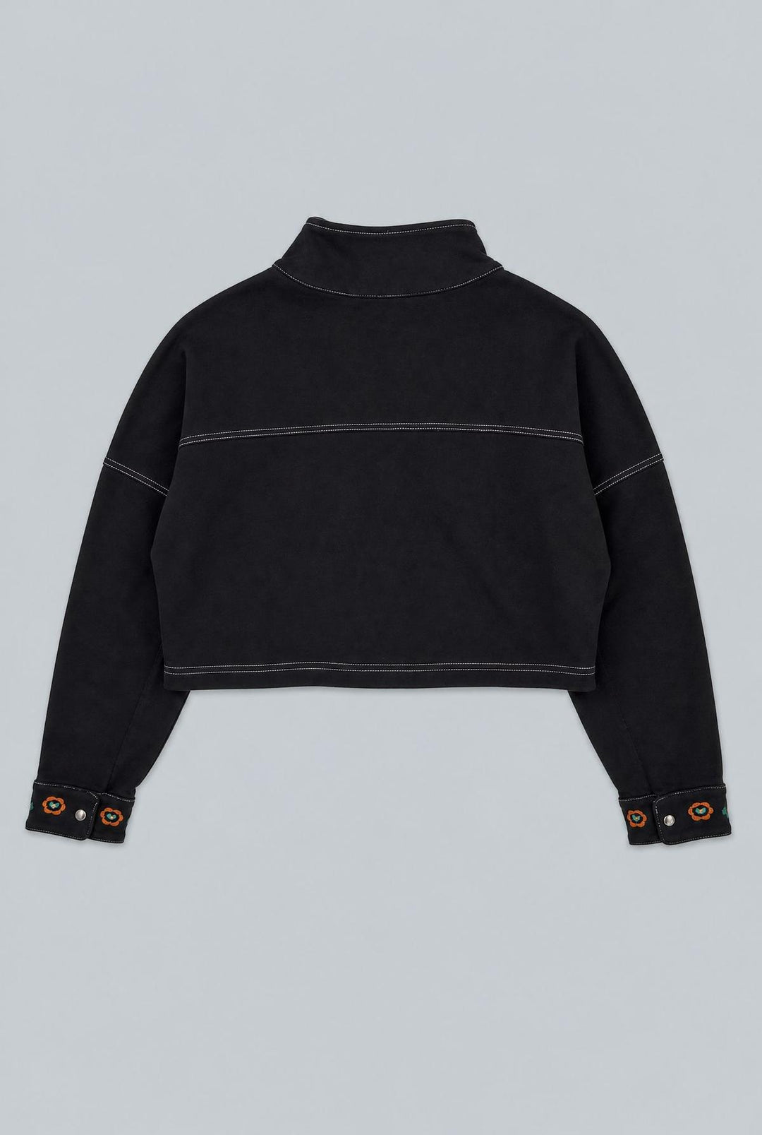 Embroidered Henley Sweatshirt - Black