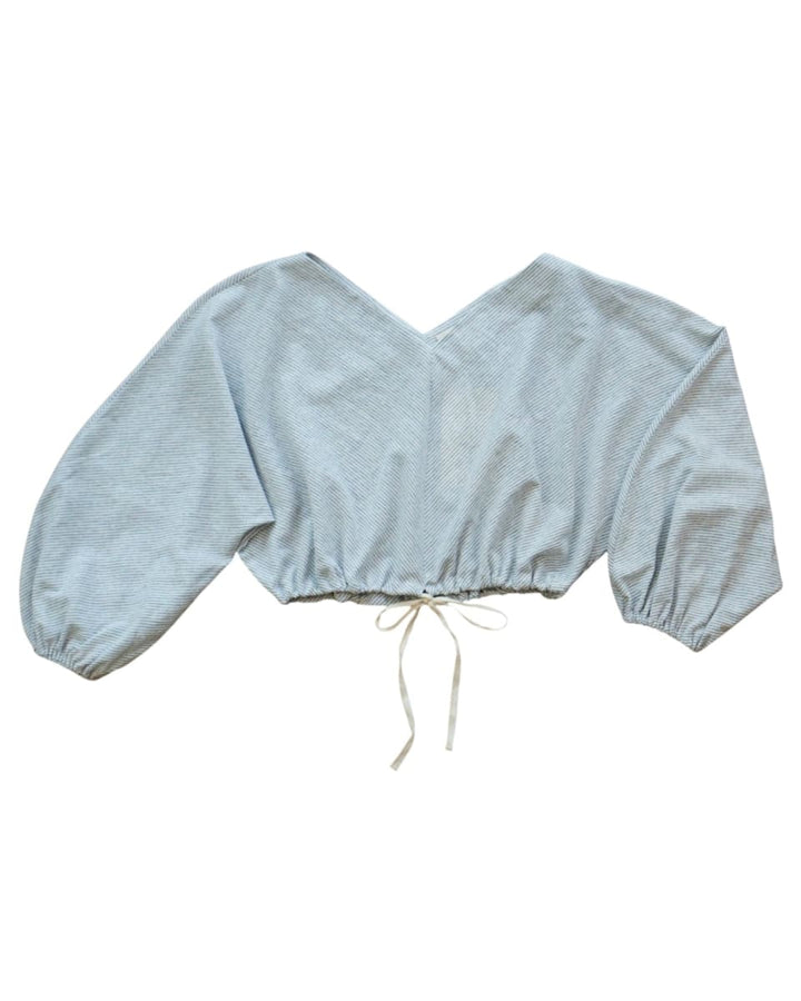 Conductor Stripe Linen Drawstring Adjustable Bubble Top