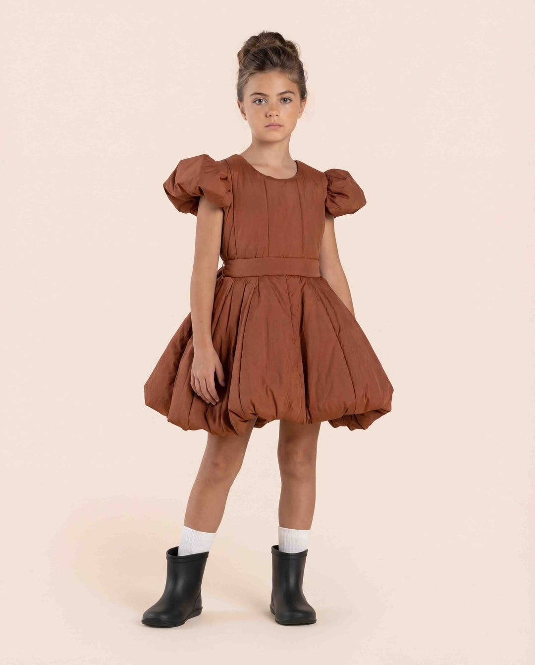 OMAMImini - Girls Quilted Nylon Pinafore Dress L Rust OMAMImini - Girls Quilted Nylon Pinafore Dress L Rust