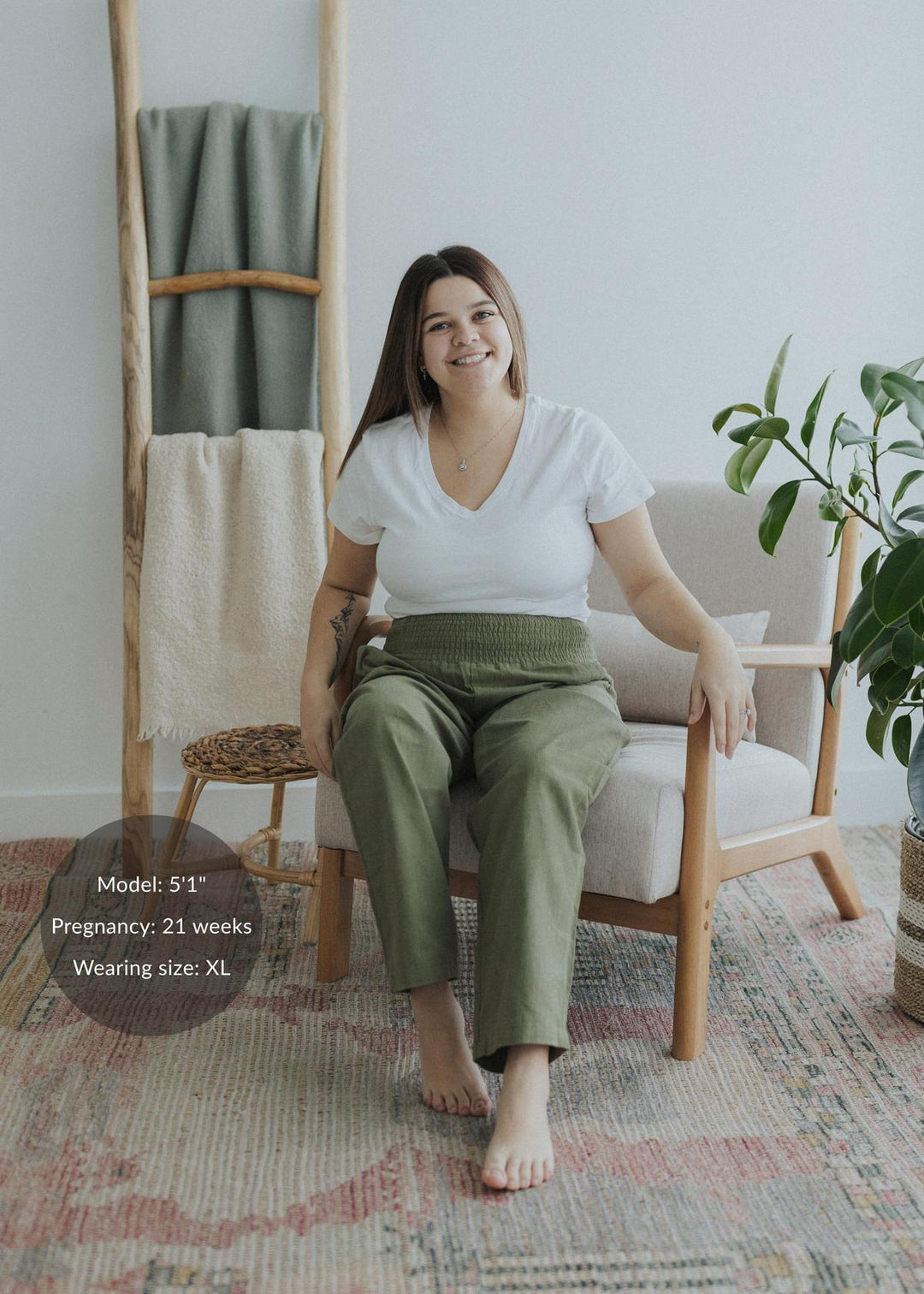 Transitional Maternity Linen Pant - Extended Inseam - Olive