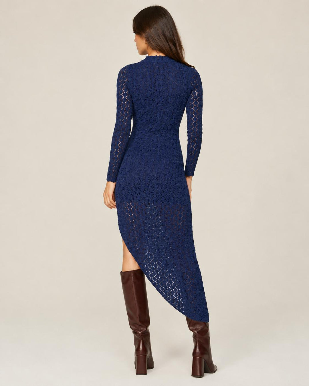 Mock Neck Asymmetrical Dress - Navy