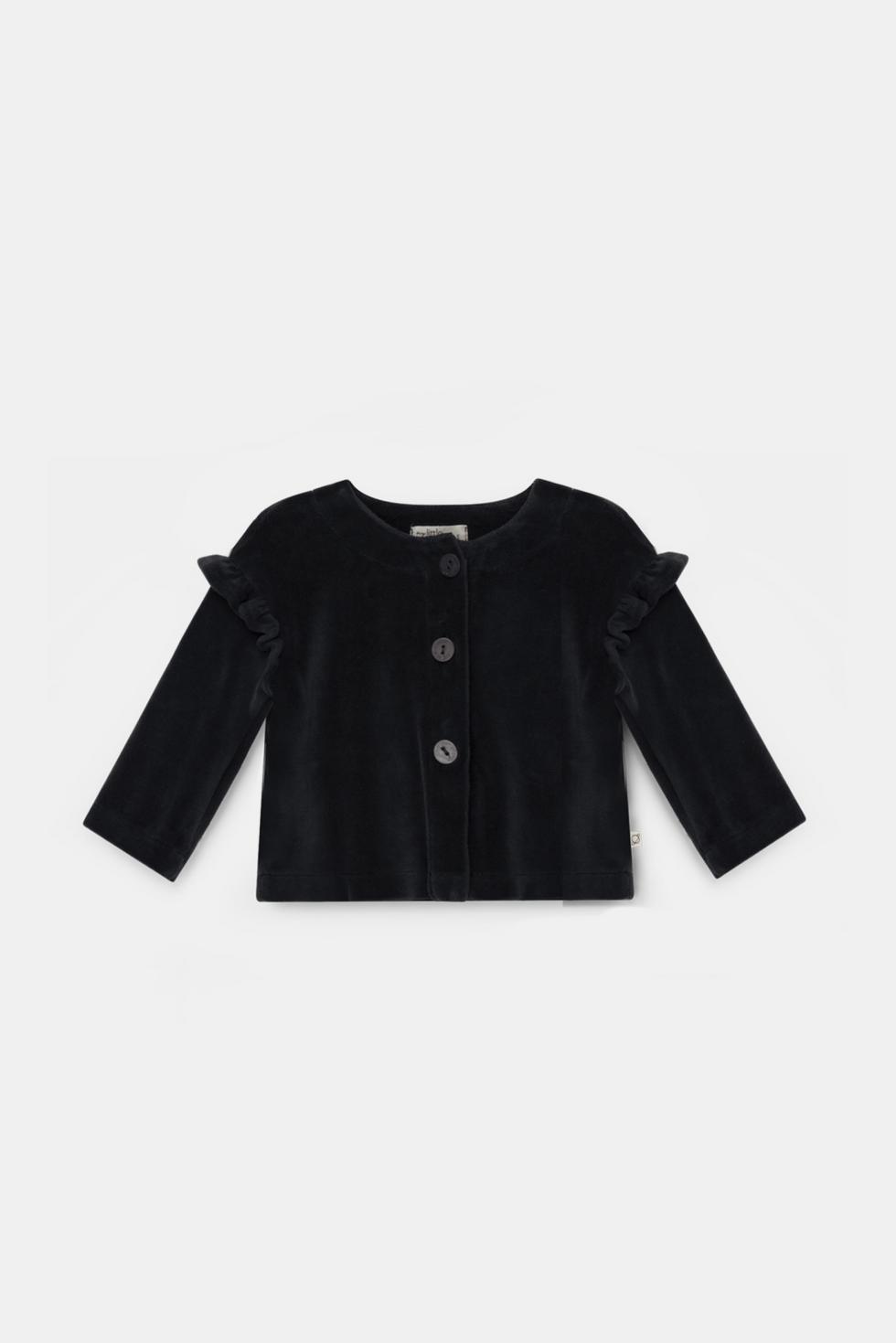 Velour ruffle baby jacket - Dark grey - Cardigan