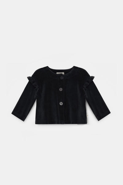 Velour ruffle baby jacket - Dark grey - Cardigan