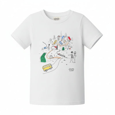 Infographics T-Shirt With Printed Village For Kids - White