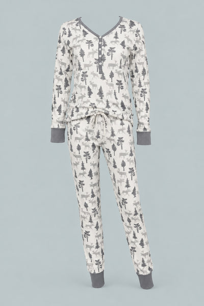 Women's Jogger/Henley Pajama Set - Moose