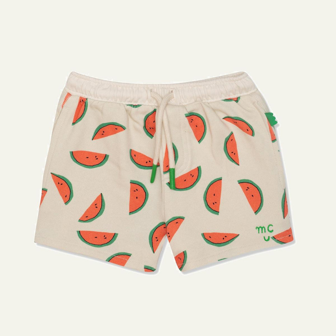 Recycled Cotton Watermelon Slices Cropped Girl Shorts - Natural