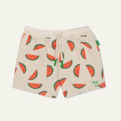 Recycled Cotton Watermelon Slices Cropped Girl Shorts - Natural