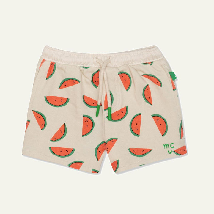 Recycled Cotton Watermelon Slices Cropped Girl Shorts - Natural