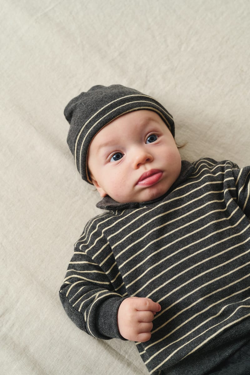 Striped Baby Beanie - Dark Grey-Stone