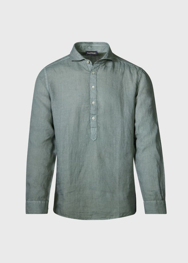Linen Half Placket Sport Shirt - Olive