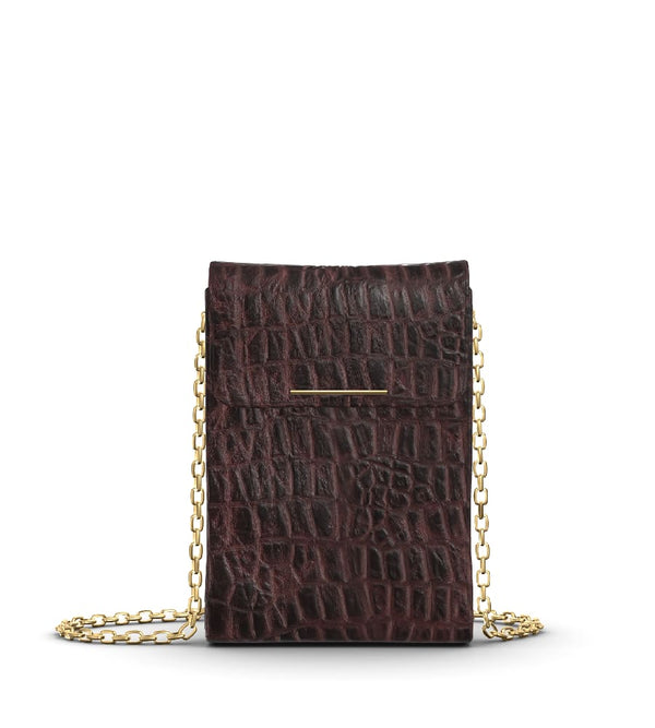 Vivo Crossbody with Chain Strap - Embossed Croco Burgundy