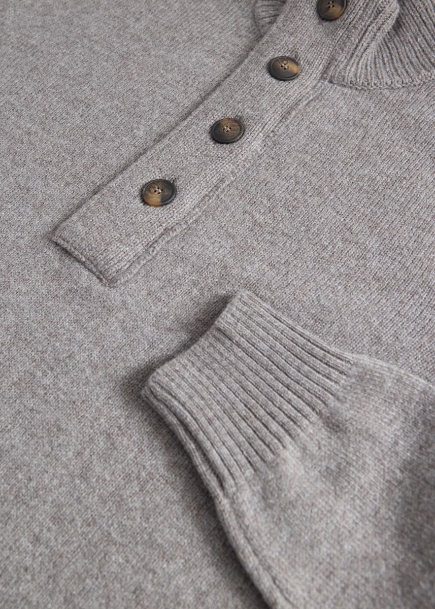 Geelong Wool Button Neck Pullover - Taupe