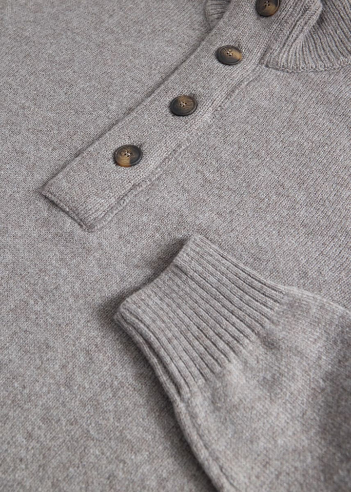 Geelong Wool Button Neck Pullover - Taupe