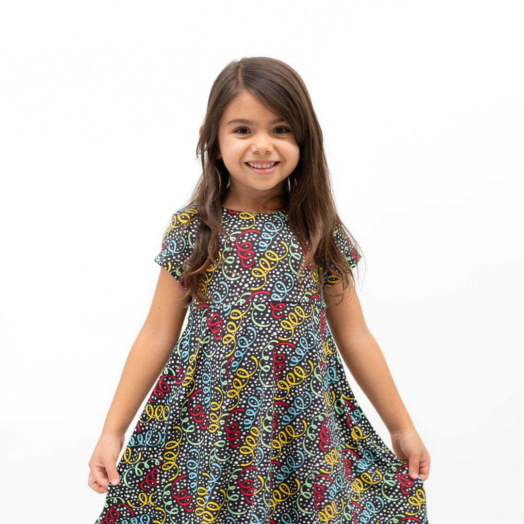 Swirly Girl Short Sleeve Dress - Streamers