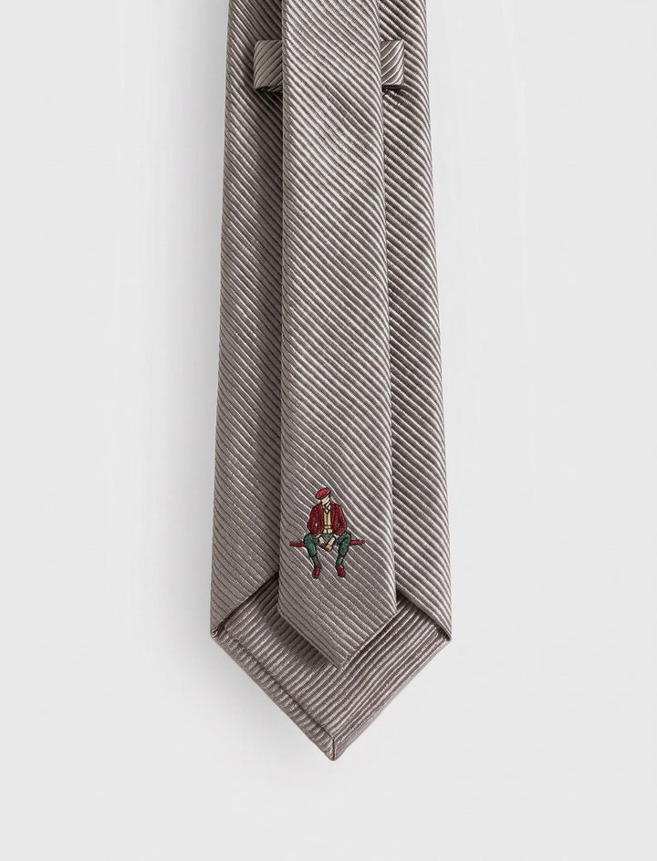 Solid Mogador Silk & Cotton Tie - Silver