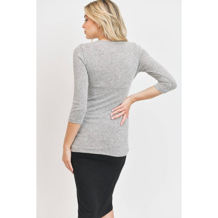 Surplice Wrap Long Sleeve Nursing Knit Top - Heather Grey