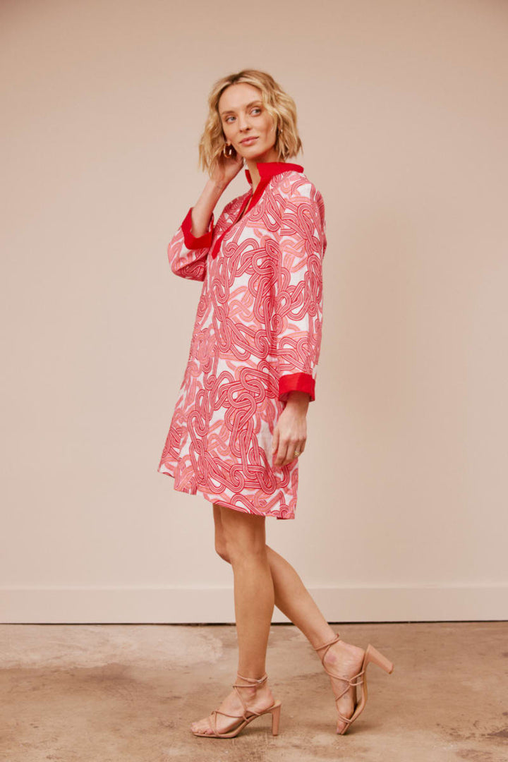 Infinite Chains Short Kaftan - Hot Coral