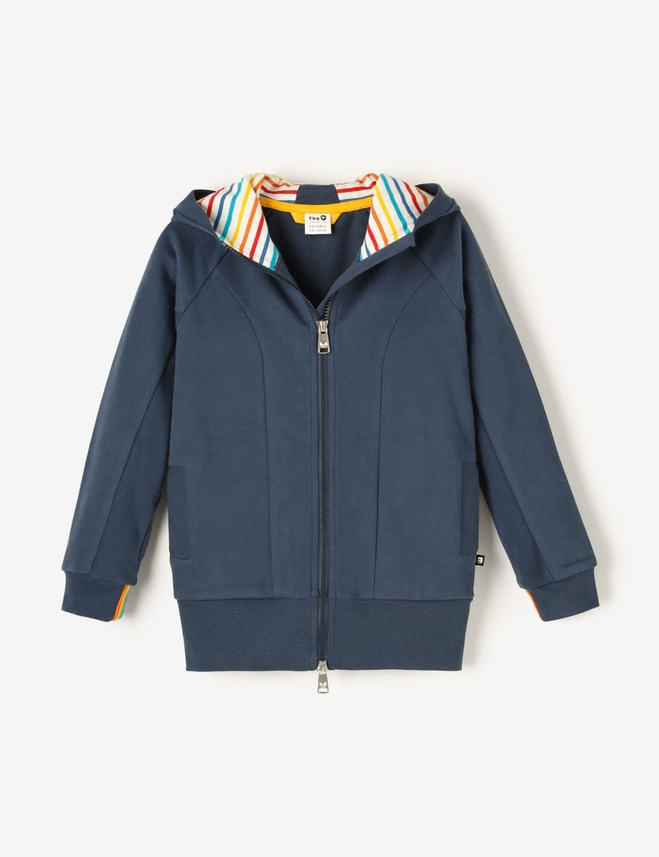 Organic Zip-Up Long Hoodie - Navy