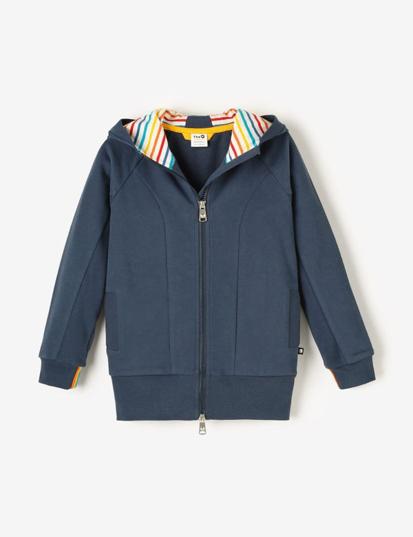 Organic Zip-Up Long Hoodie - Navy