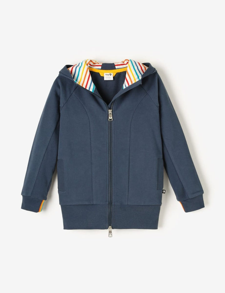 Organic Zip-Up Long Hoodie - Navy