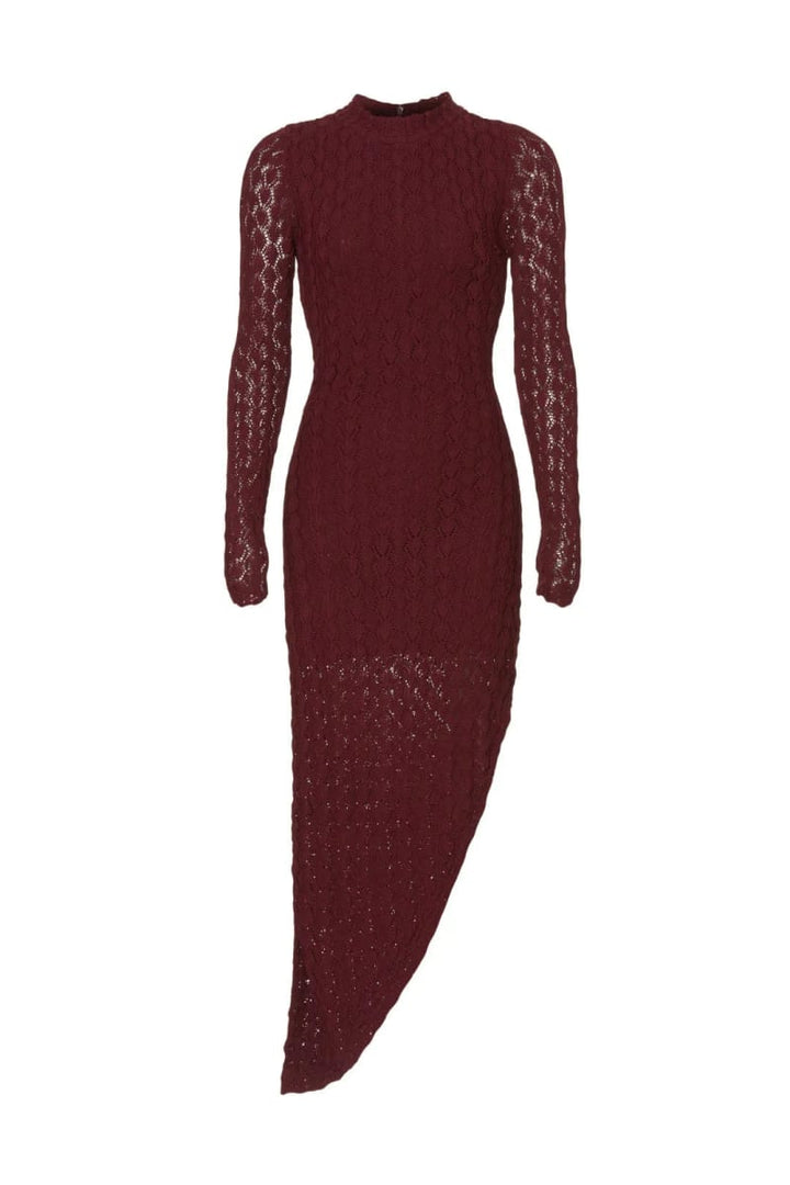 Mock Neck Asymmetrical Dress - Bordeaux