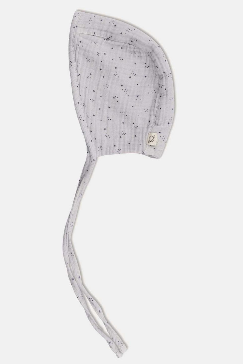 Gauze star-print baby bonnet - Soft grey