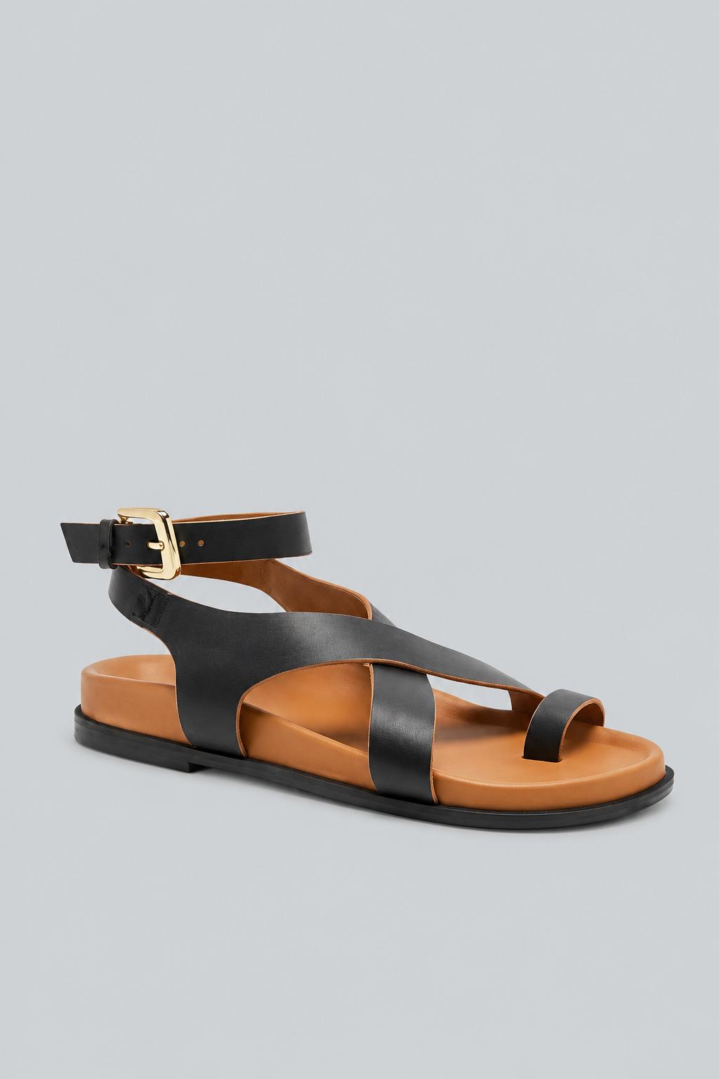 Anya Crisscross Toe Ring Sandals - Black