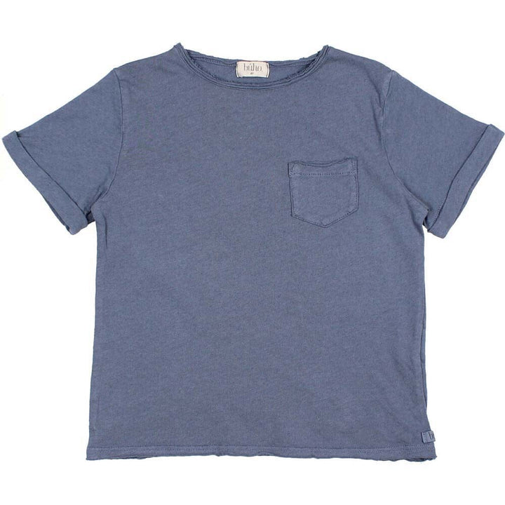 Pocket Rolled Sleeves Linen Tee Shirt - Blue Tops Buho 