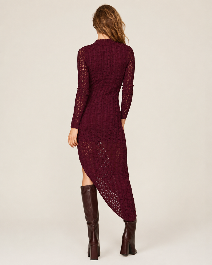 Mock Neck Asymmetrical Dress - Bordeaux