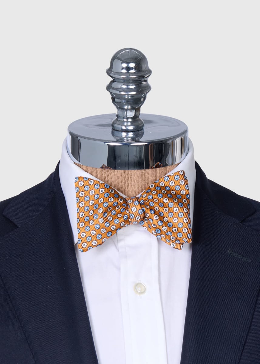 Printed Silk Small Floral Bow Tie - Orange