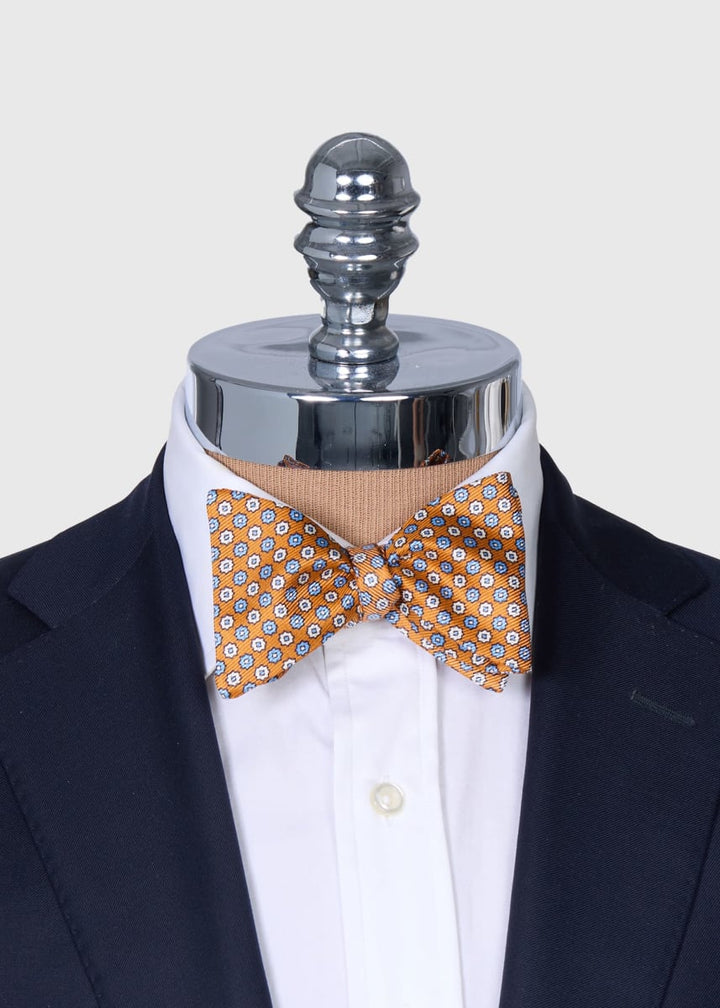 Printed Silk Small Floral Bow Tie - Orange