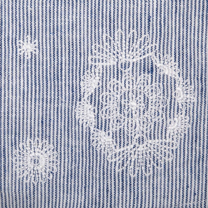 Fit and Flare Dress with Embroidered Hem - Blue Micro Stripe