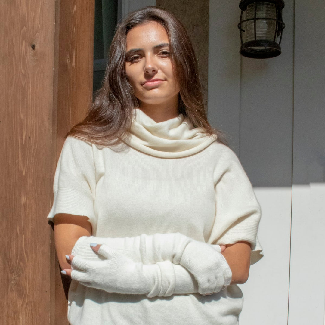 17.5" Long Plain Jersey Fingerless Gloves - White