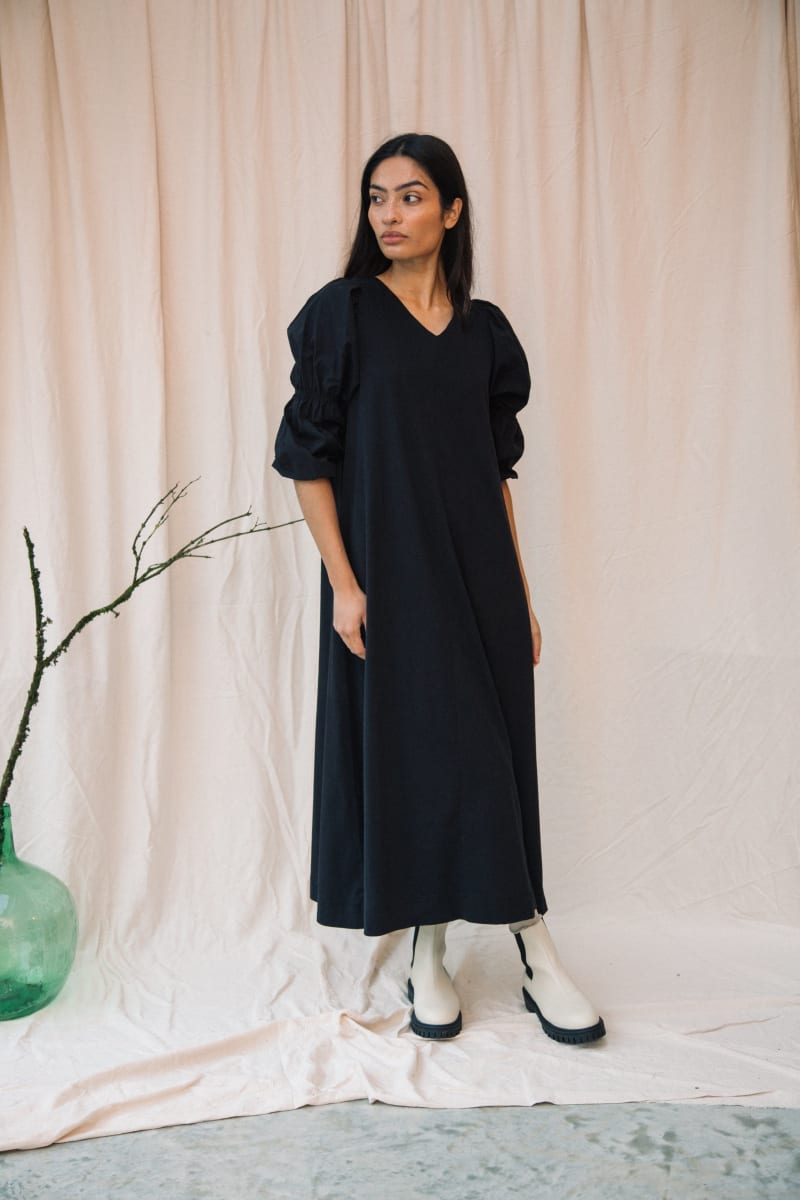 Sora Organic Cotton Jersey and Poplin Dress - Black