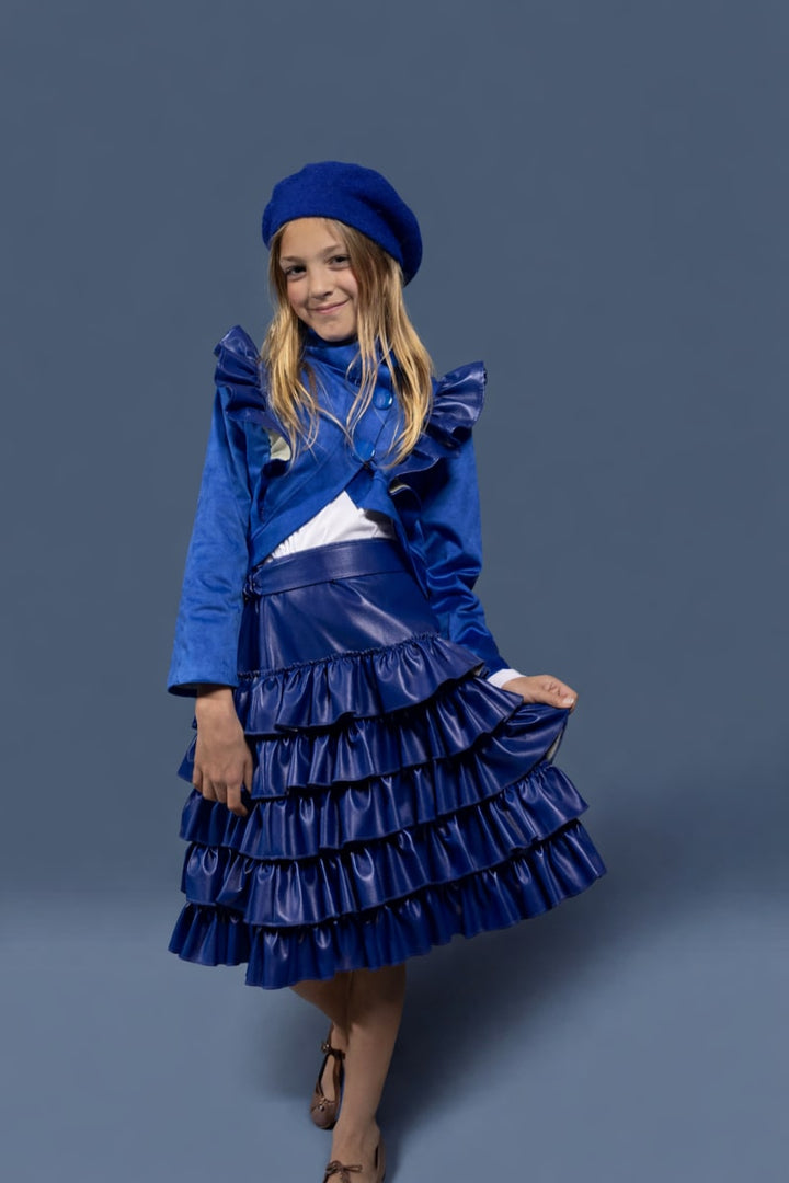 Ruffle Leather Skirt - Cobalt