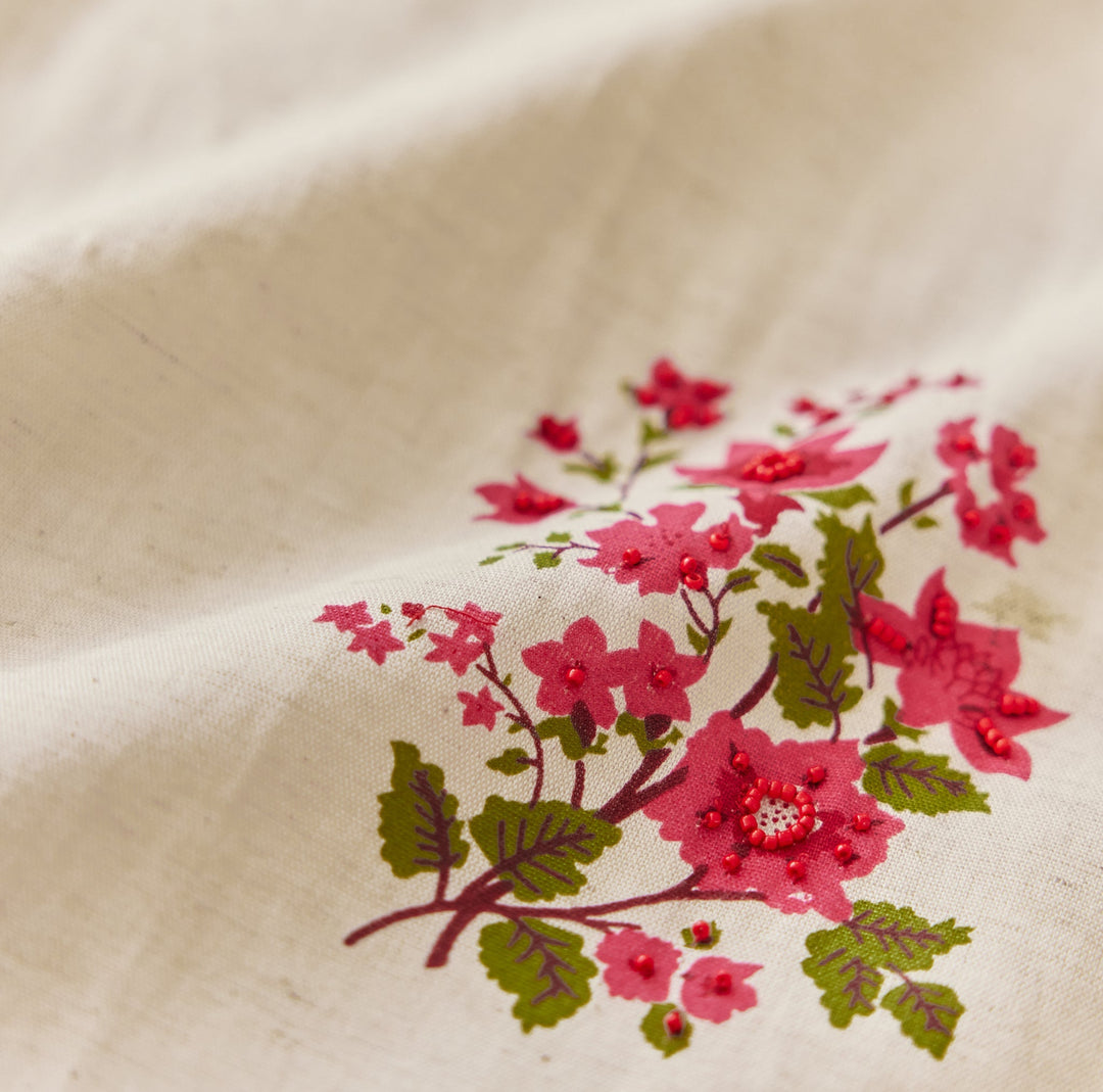 Amber Beaded Mini Fringe Dress - Oatmeal & Ruby floral beading