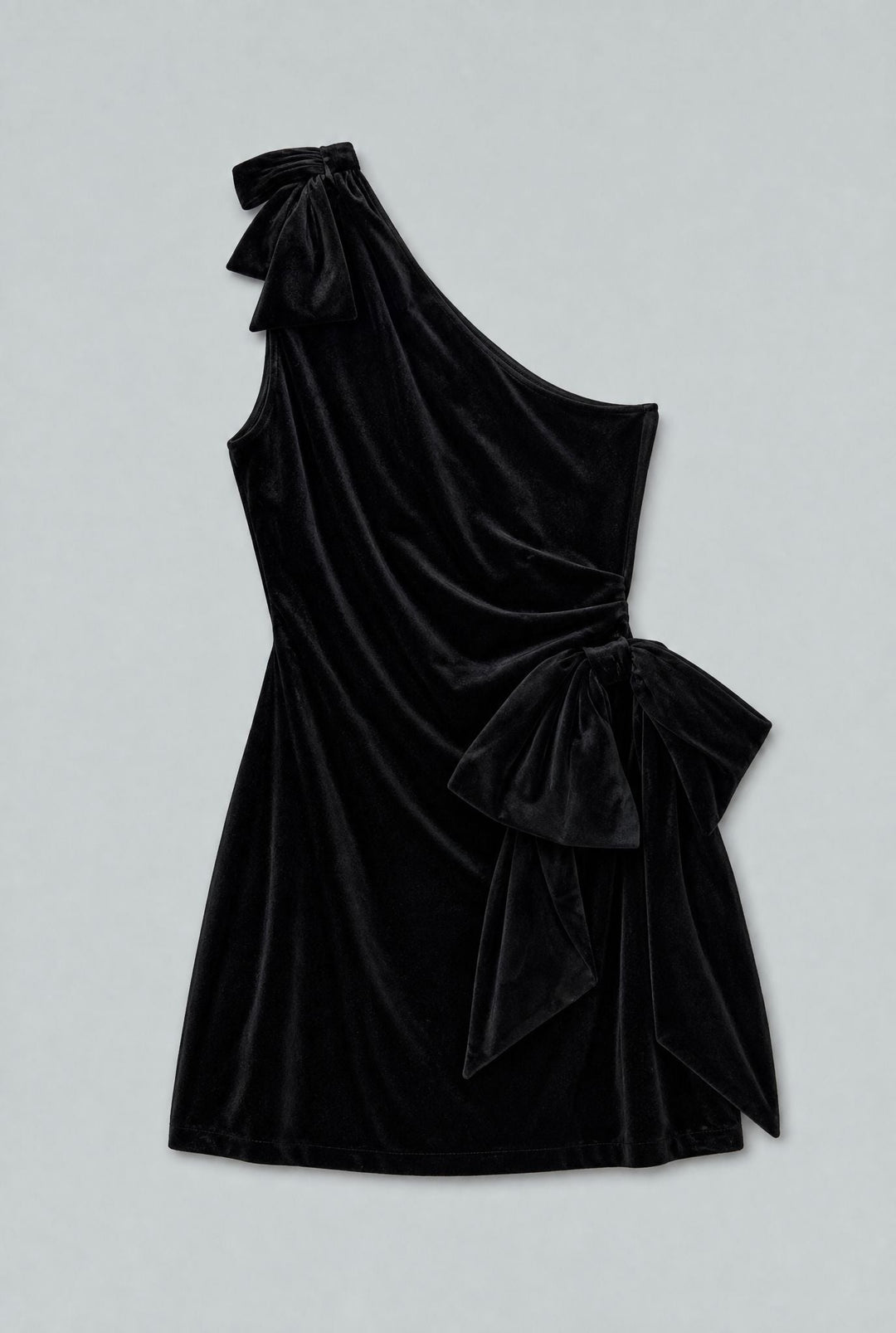 One Shoulder Bow Mini Dress - Black