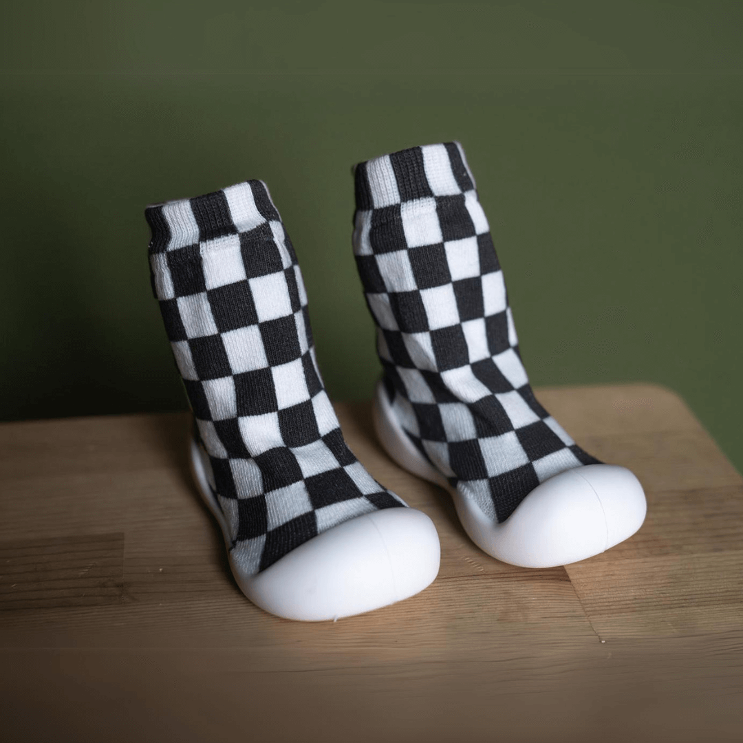 White Sole SlipKix™ - Black Checkered