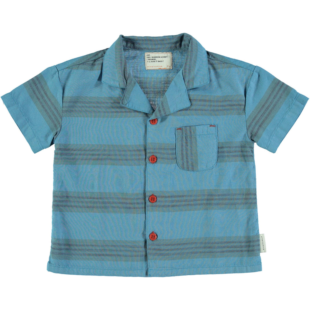 Hawaiian Shirt - Deep Blue & Multicolor Stripes