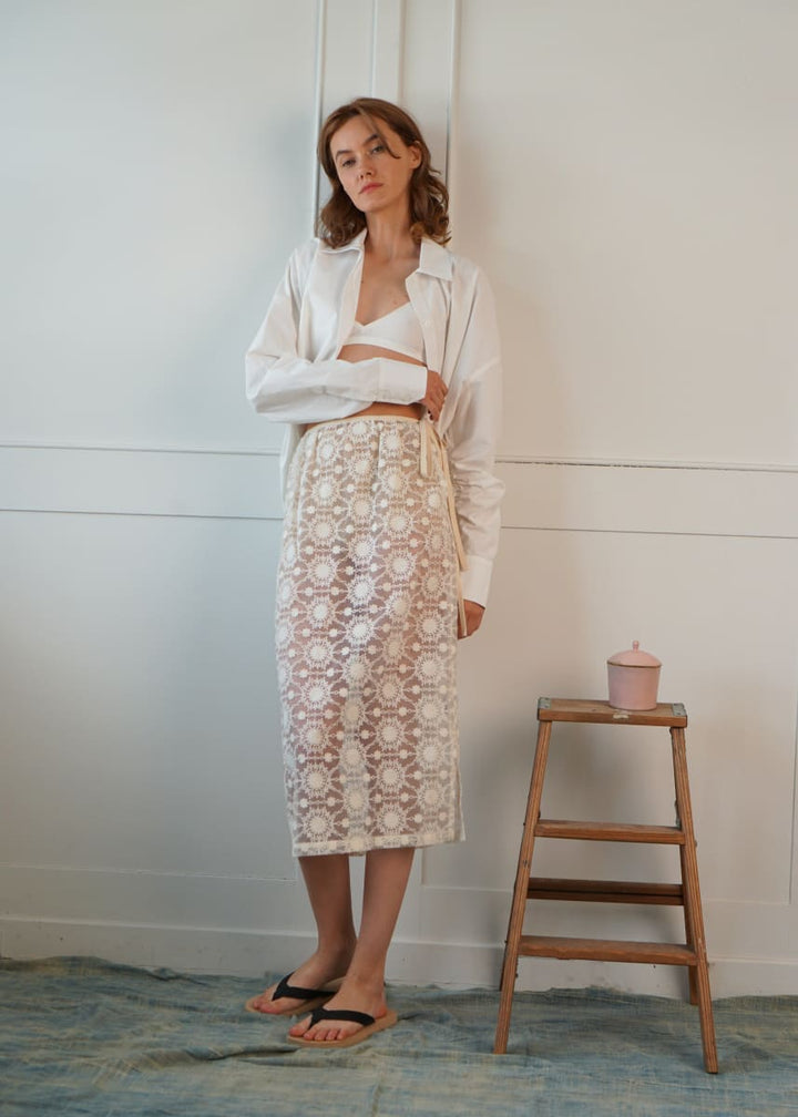 Embroidered Organza Slip Skirt - Ivory