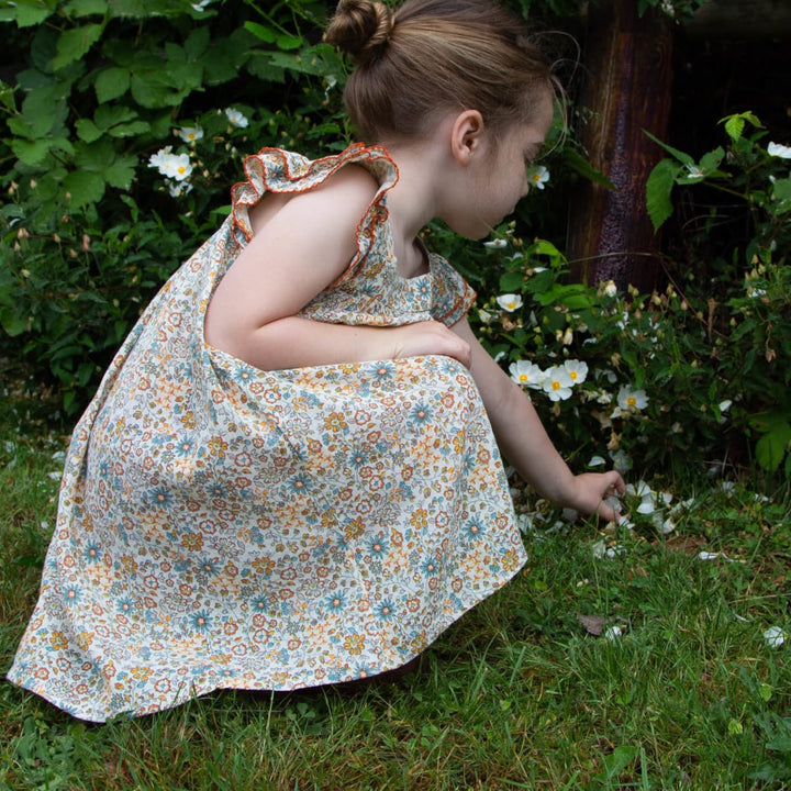 Girls' Square Neck Flutter Sleeves Dress - Cottonfield Floral