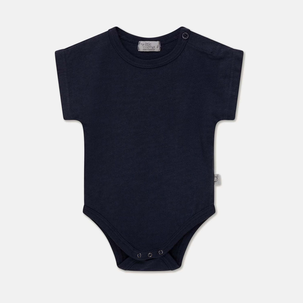 Slub Short Sleeves Baby Bodysuit - Dark Blue
