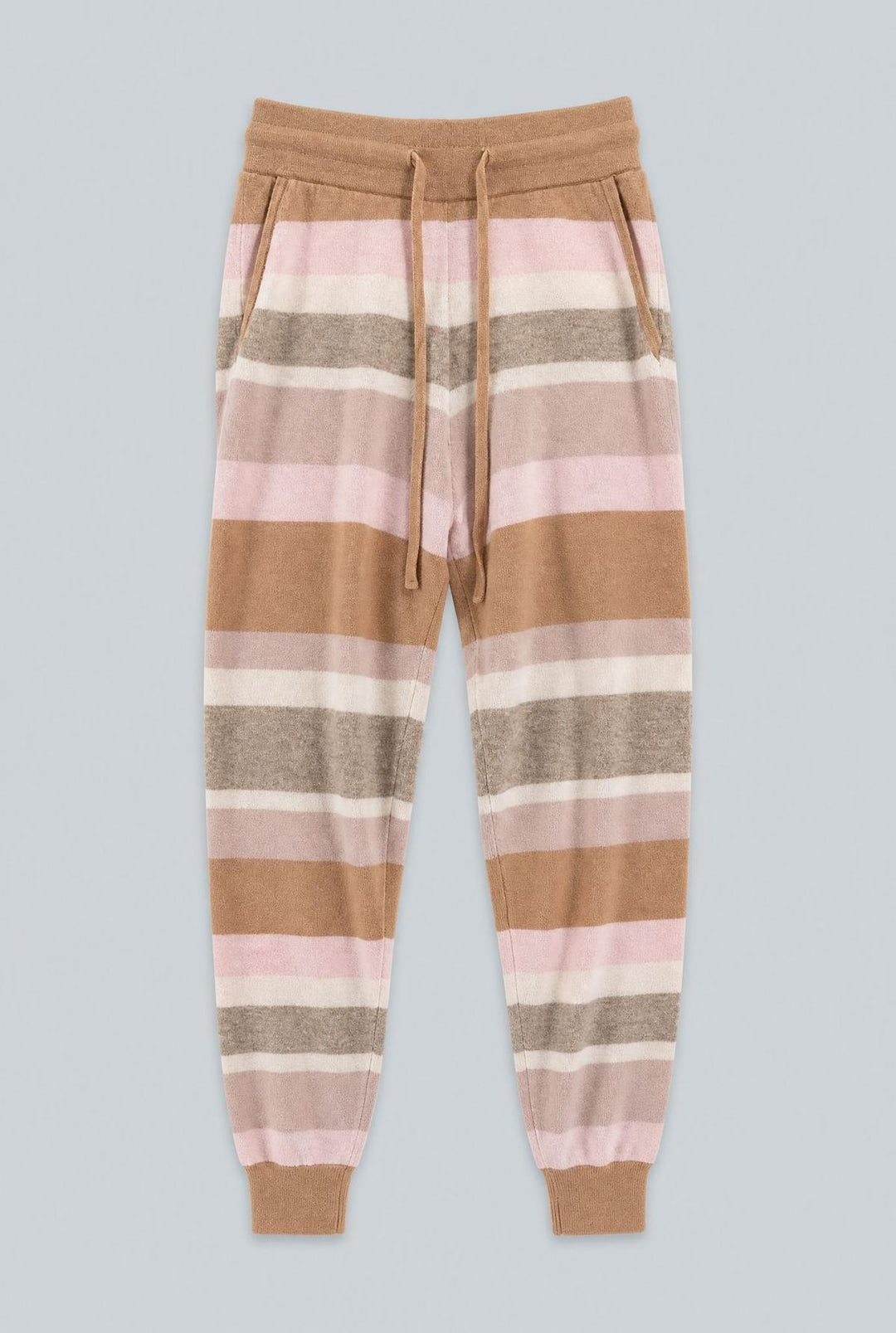 Striped Cashmere Blend Joggers - Camel Combo