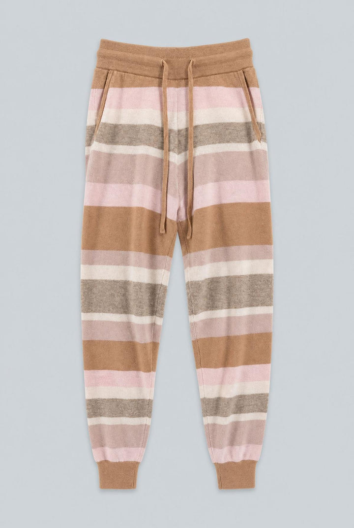 Striped Cashmere Blend Joggers - Camel Combo